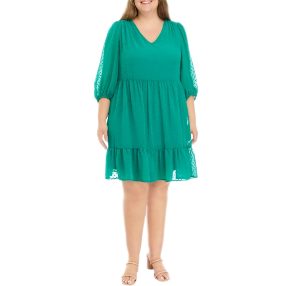 52seven 3/4 Sleeve Babydoll Dress Womens Small Tiered Mini Puff Sleeves Feminine